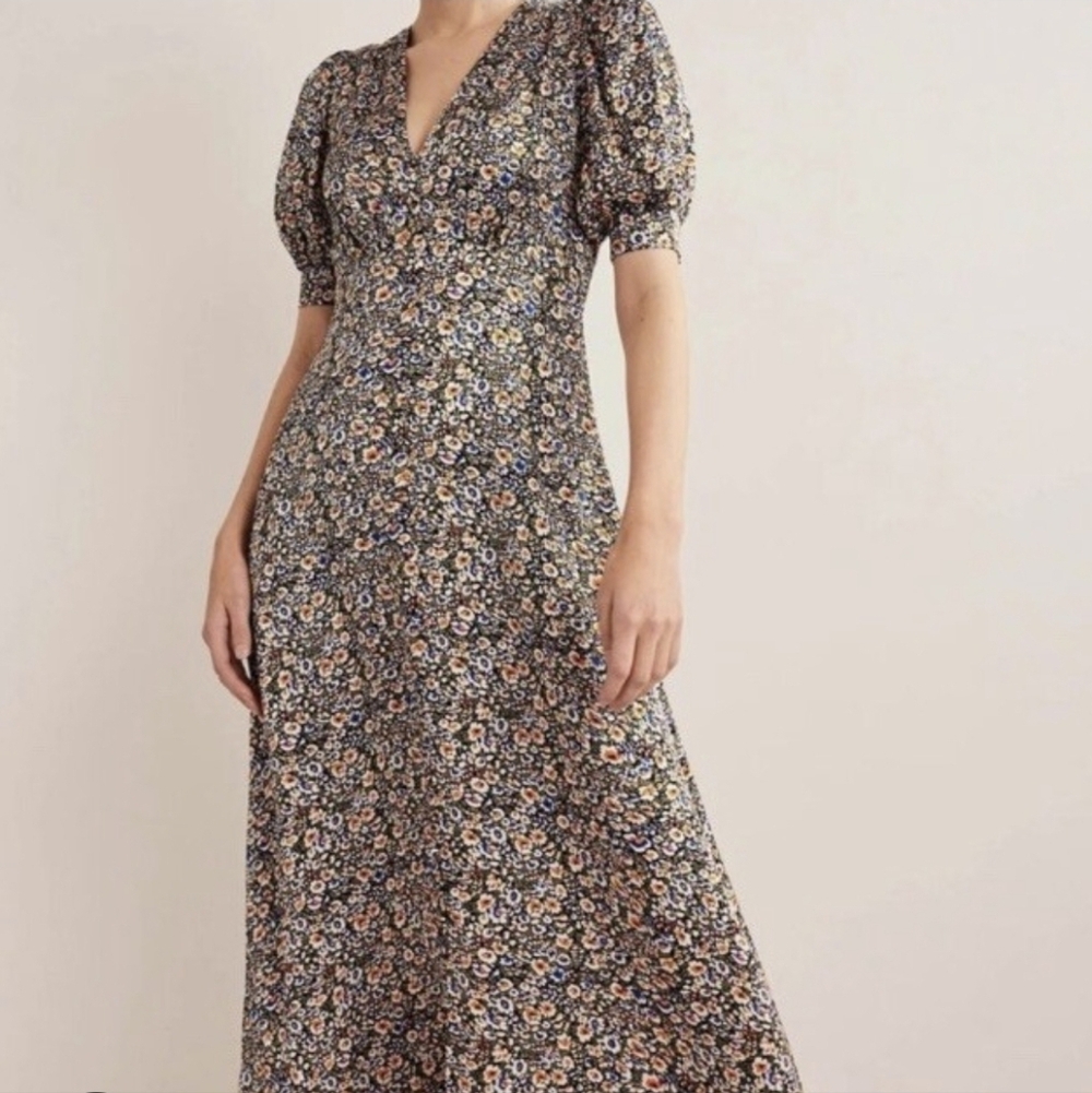 BODEN Black Floral Midi Dress - Picture 2 of 9